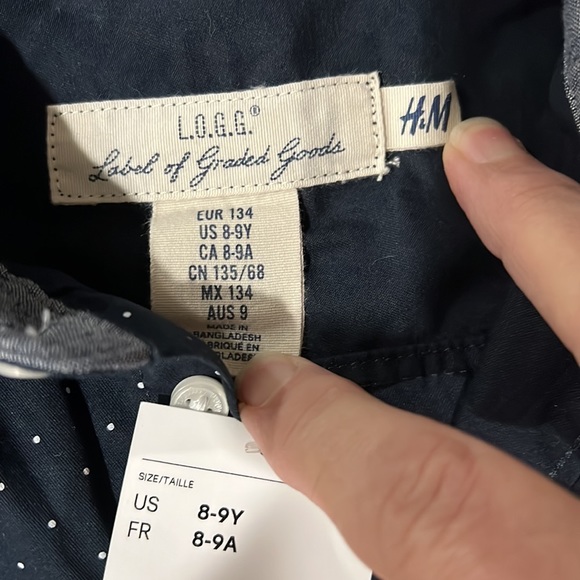 LOGG H&M Navy Dotted Long Sleeve Button Down Short Sz 8-9Y - Picture 2 of 5